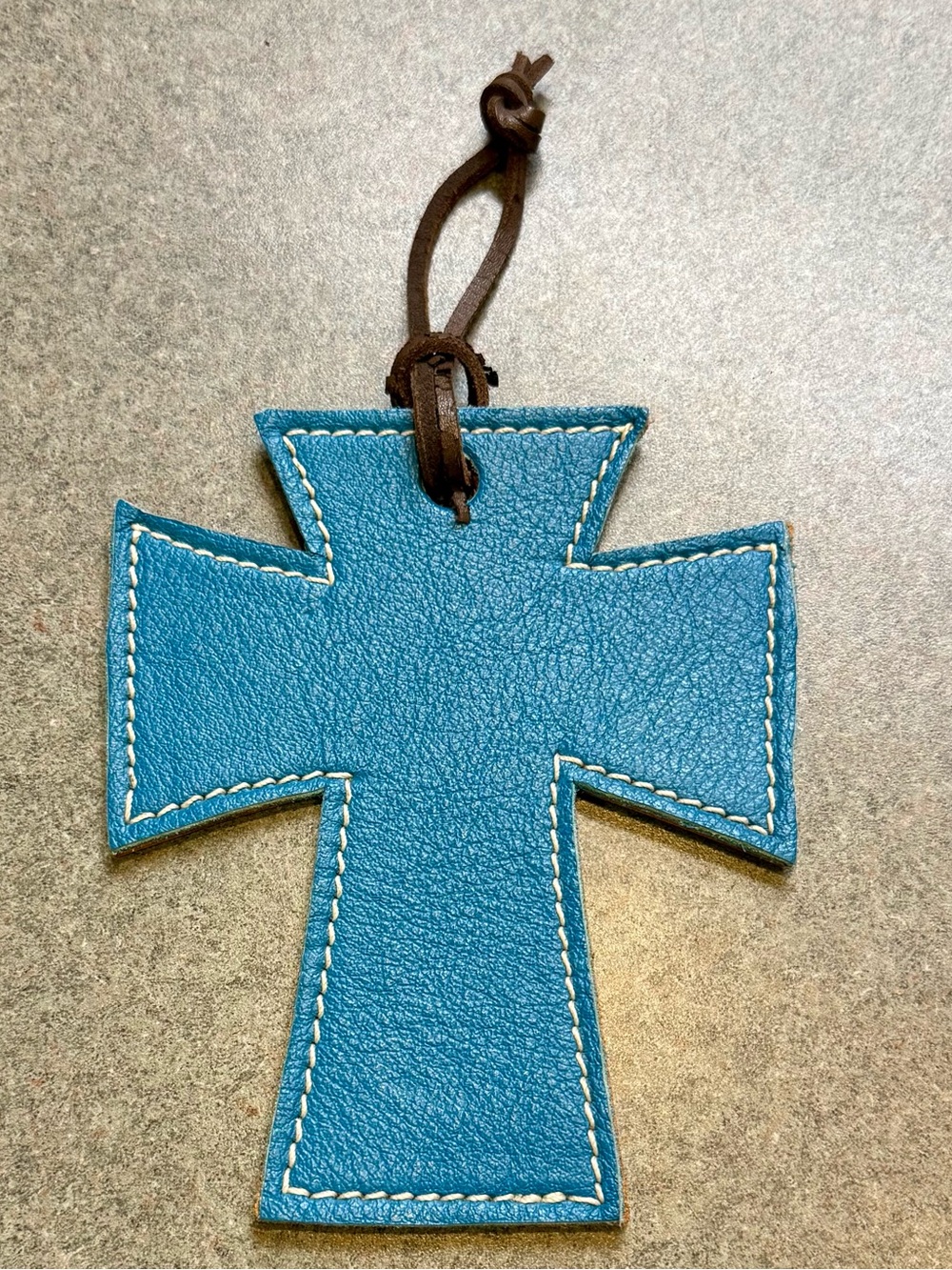 Turquoise Leather Cross with Hanger